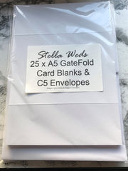 25 x A5 White GateFold Greeting Card Blanks & Envelopes - 300gsm