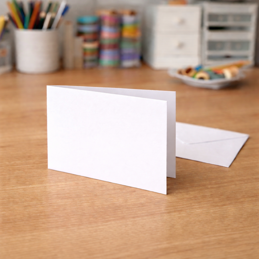 A7 Landscape Card Blanks with Envelopes | 50 Pack | 300gsm White Card | Pre-Creased | 74mm x 105mm Folded | Mini Greeting Cards, Gift Notes & Tags | Stella Weds