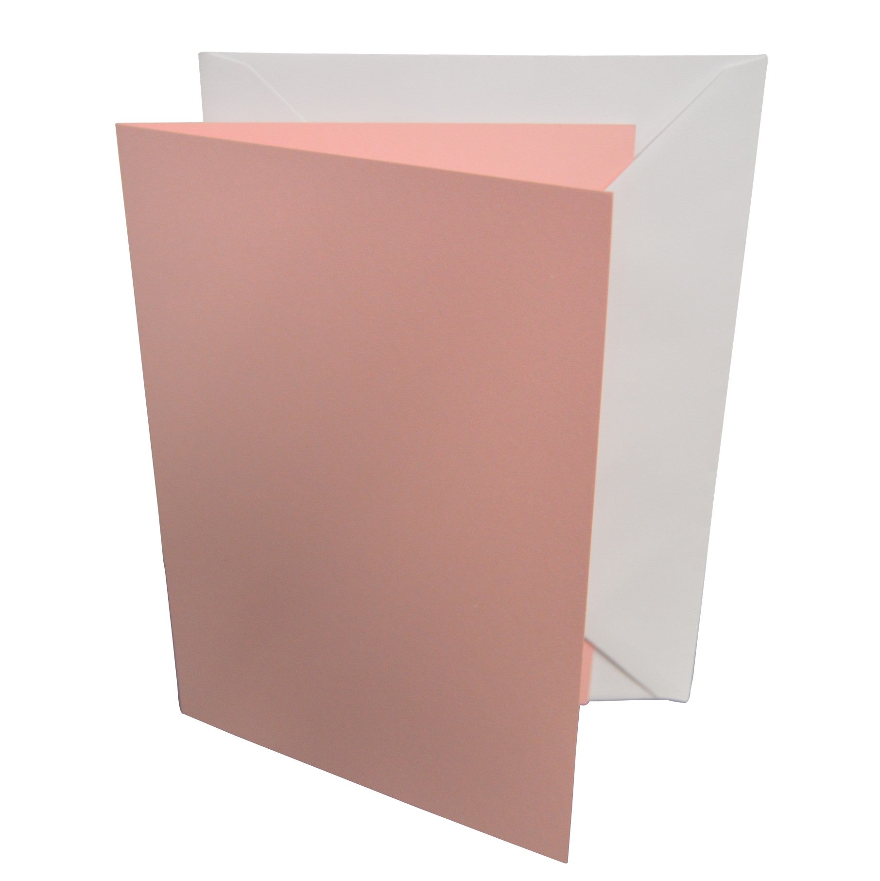 Pink card with a white envelope on a white background