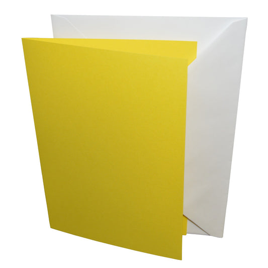 Yellow card with a white envelope on a white background