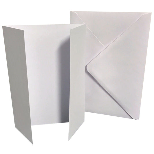 25 x A5 White GateFold Greeting Card Blanks & Envelopes - 300gsm