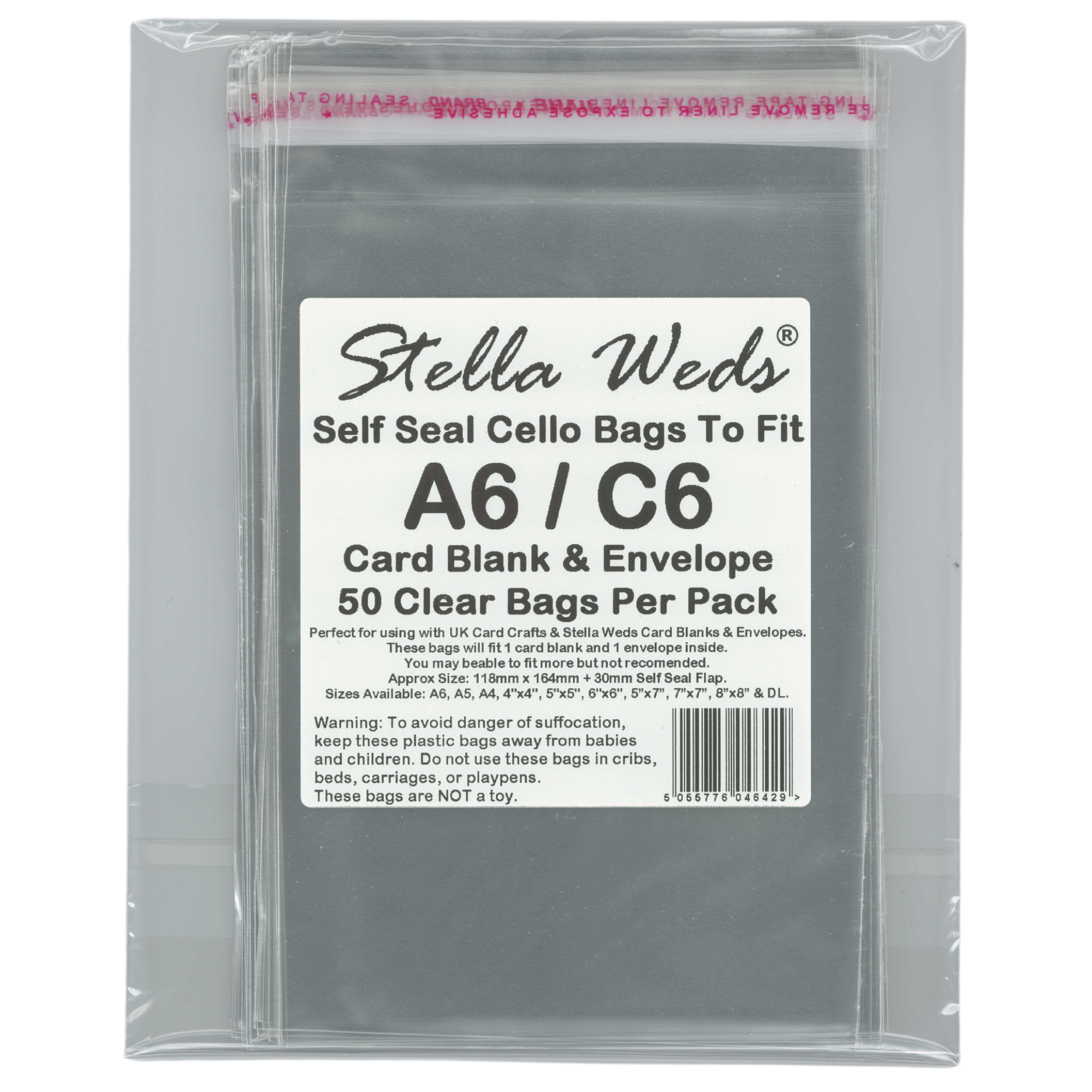 Pack of Stella Weds self-seal cello bags for A6/C6 card blanks and envelopes.