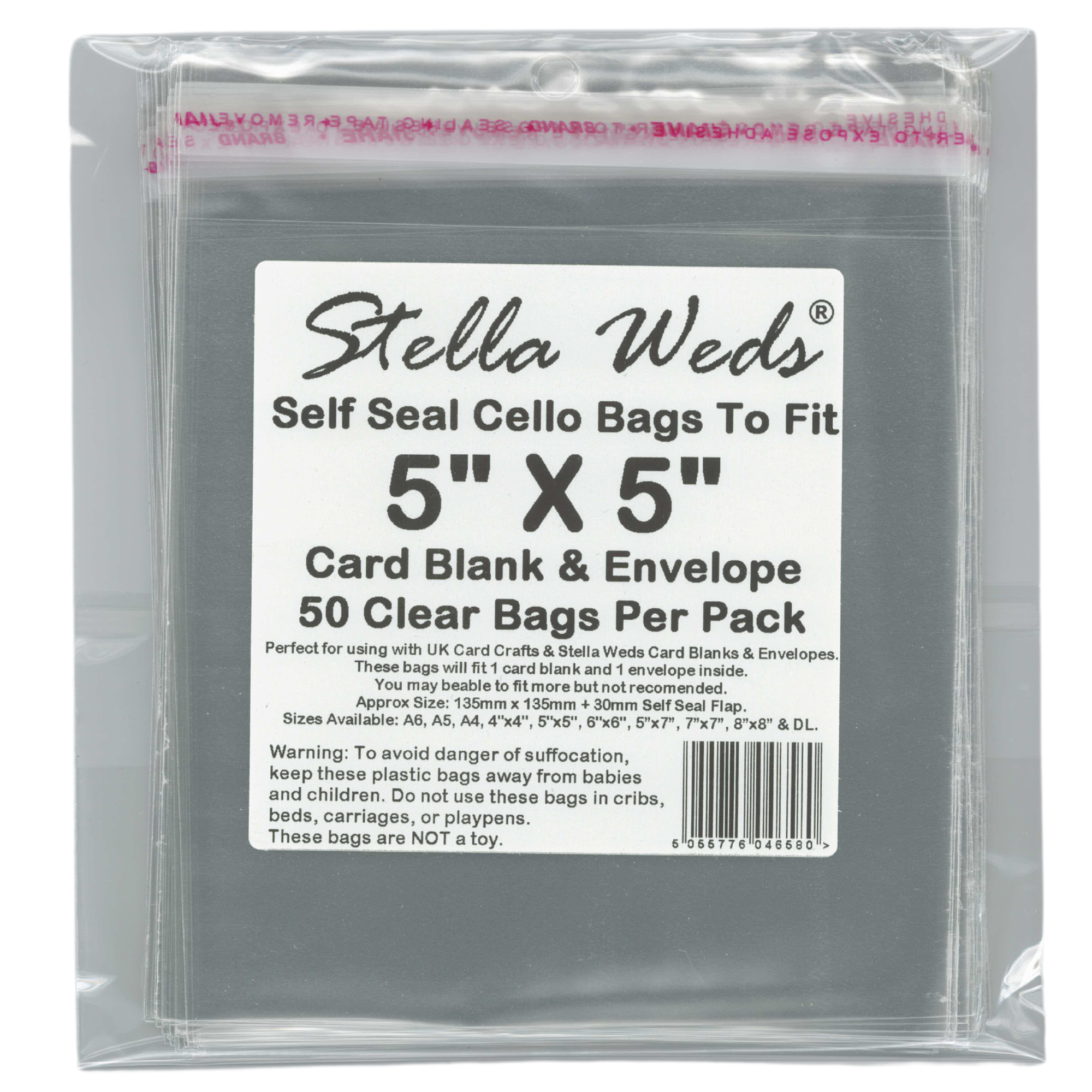 Pack of Stella Weds self-seal cello bags for 5x5 card blanks and envelopes.