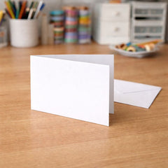 A7 Landscape Card Blanks with Envelopes | 50 Pack | 300gsm White Card | Pre-Creased | 74mm x 105mm Folded | Mini Greeting Cards, Gift Notes & Tags | Stella Weds