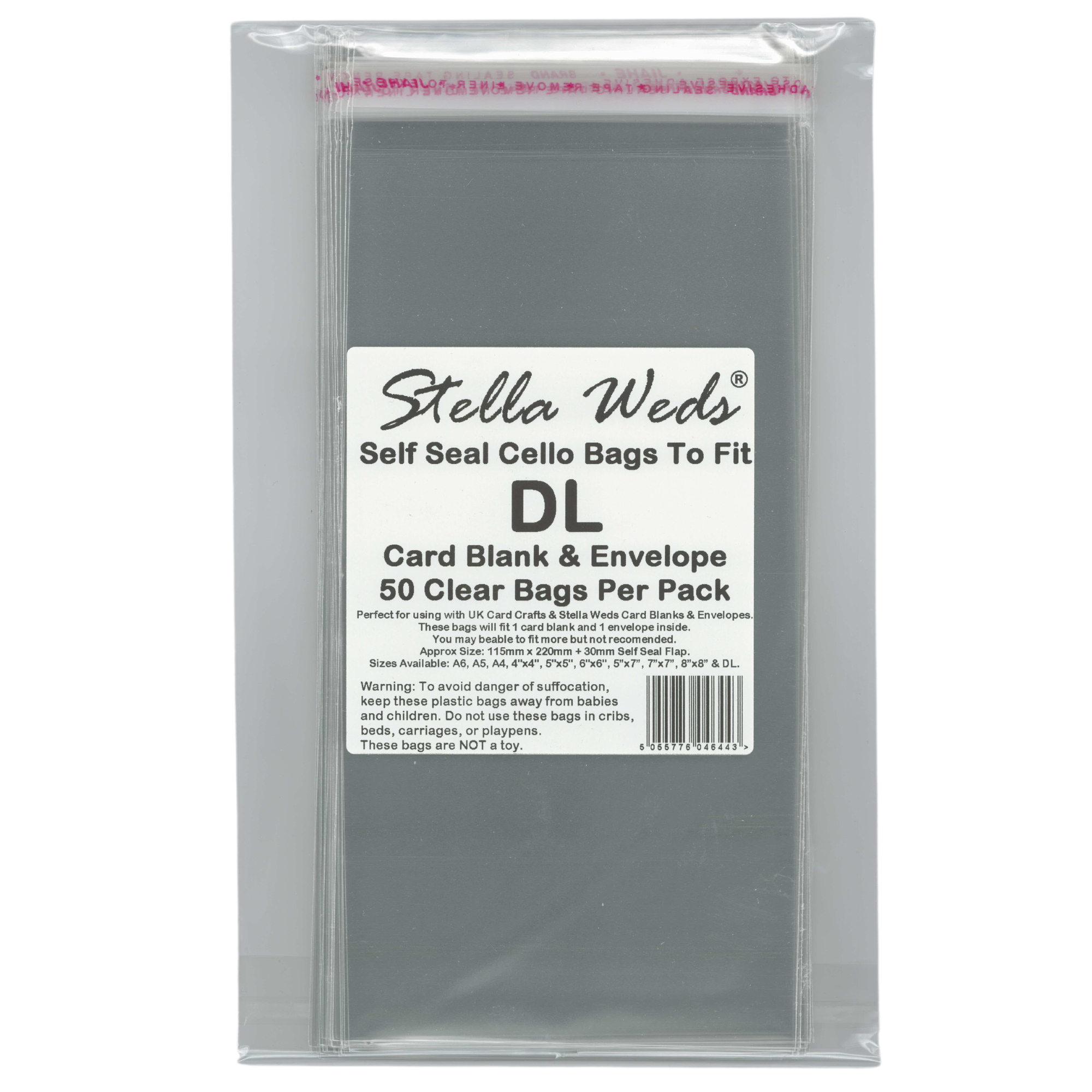 Pack of clear cello bags for DL card blanks and envelopes by Stella Weds.