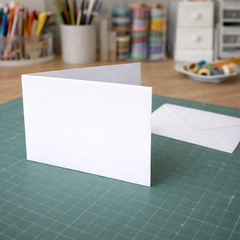 A7 Landscape Card Blanks with Envelopes | 50 Pack | 300gsm White Card | Pre-Creased | 74mm x 105mm Folded | Mini Greeting Cards, Gift Notes & Tags | Stella Weds