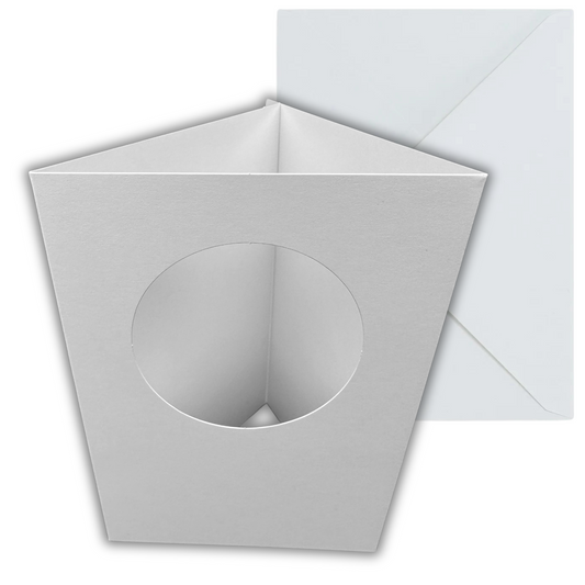 10 Pack A6 White Top Circle Aperture Greeting Card Blanks & Envelopes, Tri-Fold - 300gsm