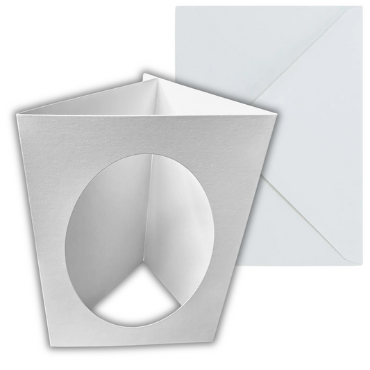 10 Pack A6 White Oval Aperture Greeting Card Blanks & Envelopes, Tri-Fold - 300gsm