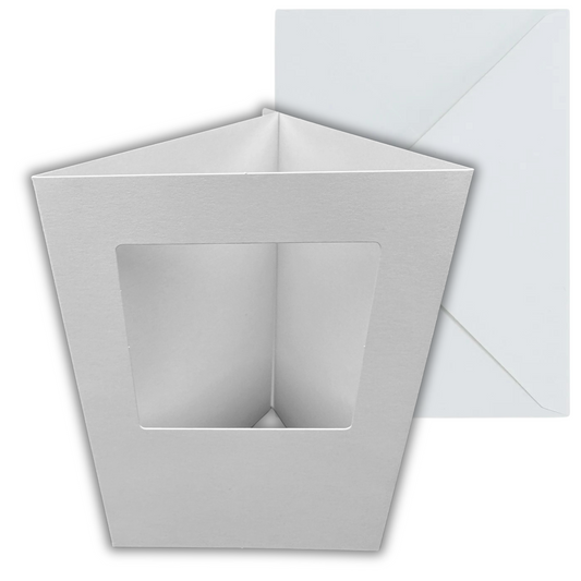 10 Pack A6 White Rounded Top Square Aperture Greeting Card Blanks & Envelopes, Tri-Fold - 300gsm