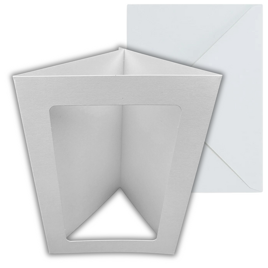10 Pack A6 White Rounded Oblong Rectangle Aperture Greeting Card Blanks & Envelopes, Tri-Fold - 300gsm