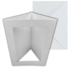 10 Pack A6 White Rounded Oblong Rectangle Aperture Greeting Card Blanks & Envelopes, Tri-Fold - 300gsm