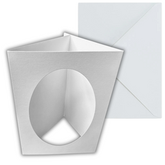10 Pack A6 White Oval Aperture Greeting Card Blanks & Envelopes, Tri-Fold - 300gsm