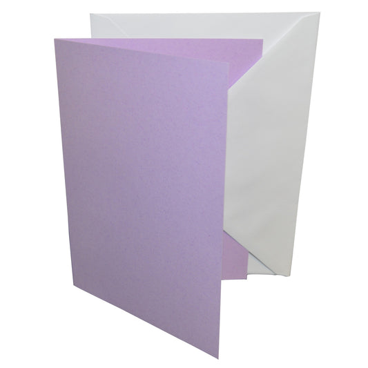 lilac card with a white envelope on a white background