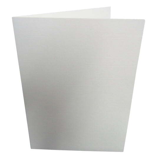 Linen white card blank standing on its own.