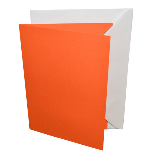 Orange greeting card with a white envelope on a white background