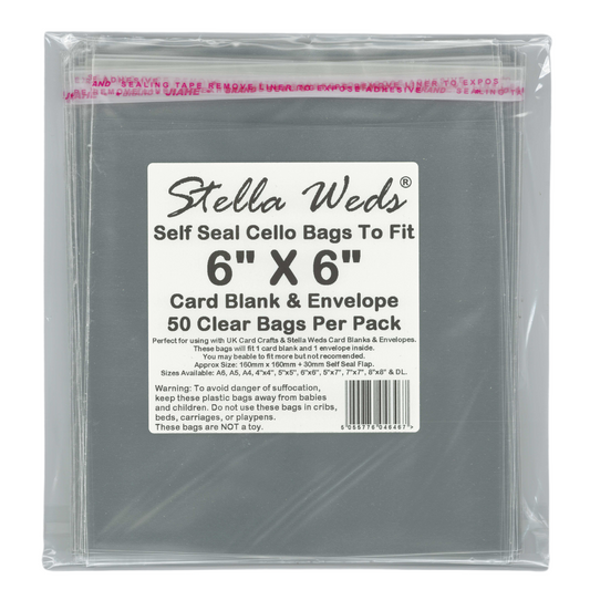 Clear Self Seal Bags To Fit 6x6 Card Blank & Envelope x 50 Per Pack