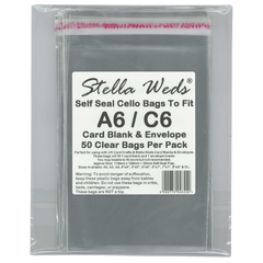Pack of Stella Weds self-seal cello bags for A6/C6 card blanks and envelopes.
