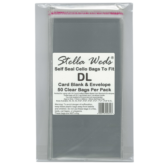 Pack of clear cello bags for DL card blanks and envelopes by Stella Weds.